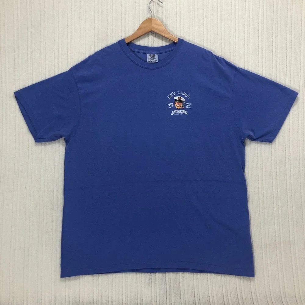 Comfort Colors Key Largo Florida Keys Captain T-Shirt Blue Mens 2XL Fish All Day